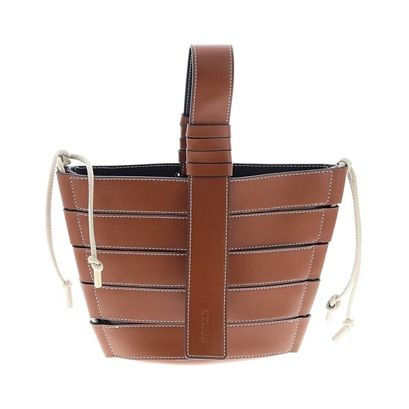 STAUD Brown Leather Woven Bucket Bag - Picture 1 of 3